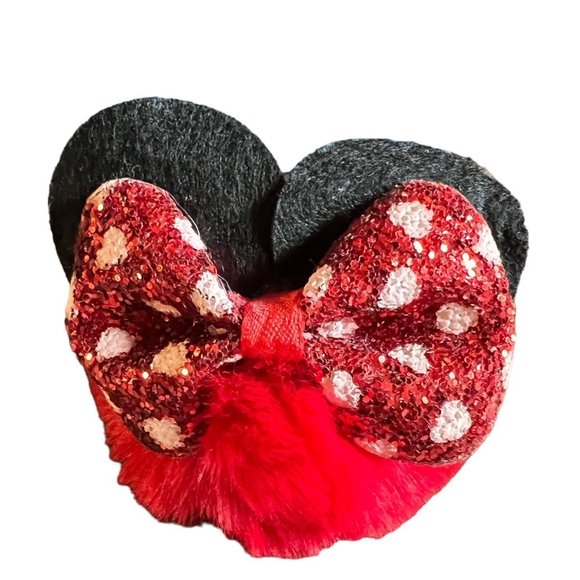 Disney Accessories - Disney Minnie Mouse Pom Pom Keychain Bow Glitter Red Black